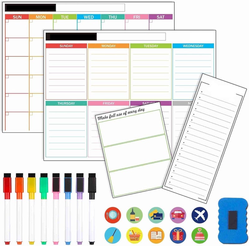 Feela 4 Pack Dry Erase 2024 Magnetic White Board Calendar Kit, Feela Monthly Weekly Calendar for Wall Refrigerator, Office Supplies with 8 Magnetic Erase Markers, 1 Eraser, 10 Stickers for Schedule - Image 1